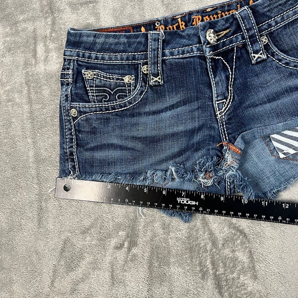 Rock Revival Shorts Womens 25  Blue Camila Easy Boot Frayed Jean Denim - Picture 6 of 13